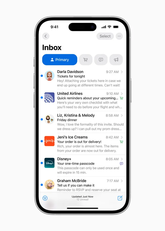 Apple iOS 18  Mail Primary category